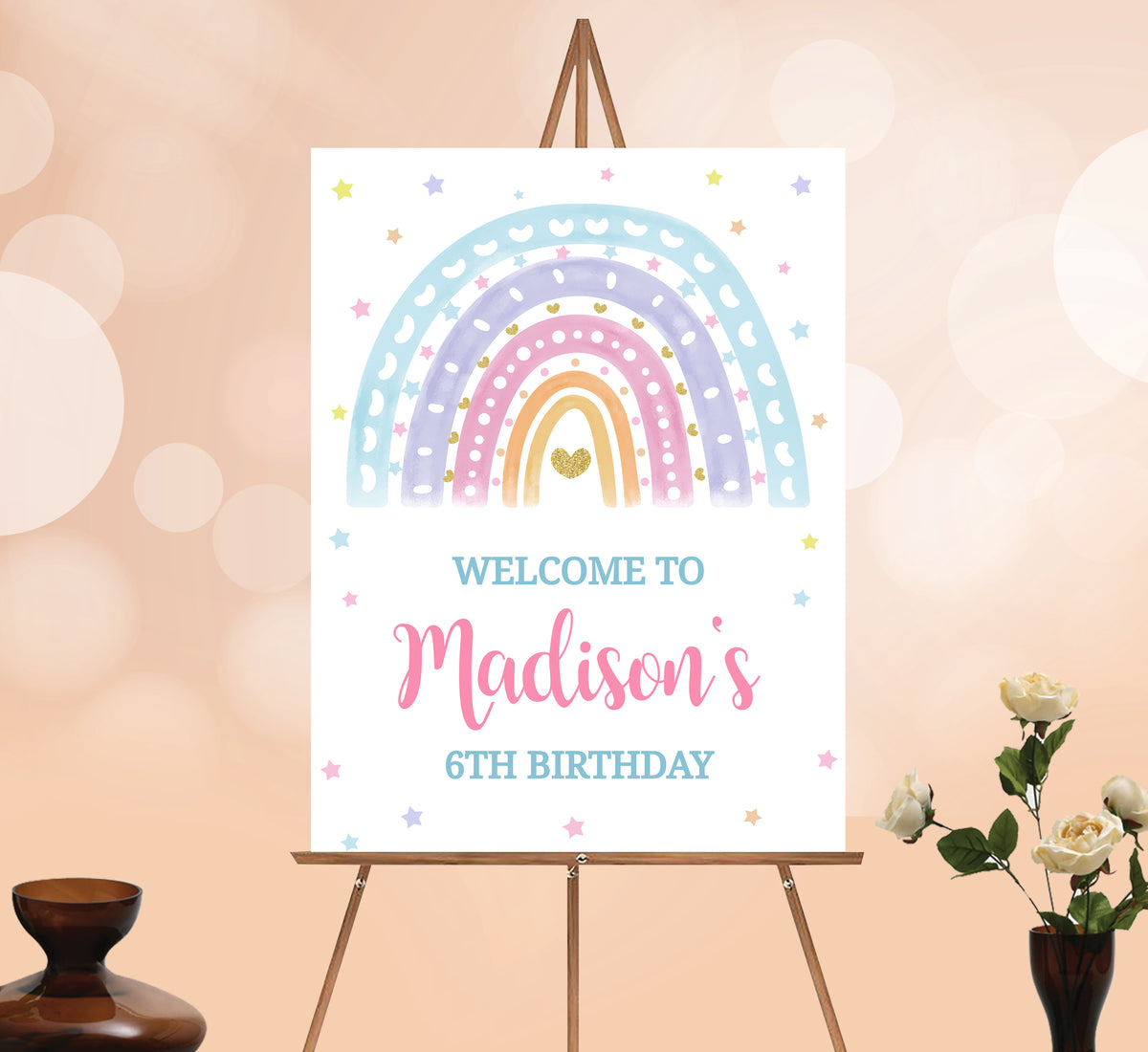 Rainbow Welcome Sign, Printable Sign Board, Girl Birthday, Digital Download, Edit yourself, Corjl 0222