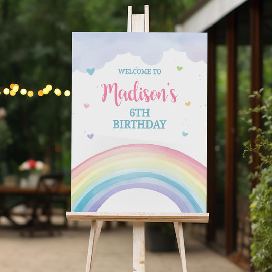 Rainbow Welcome Sign, Printable Sign Board, Girl Birthday, Digital Download, Edit yourself, Corjl 0302
