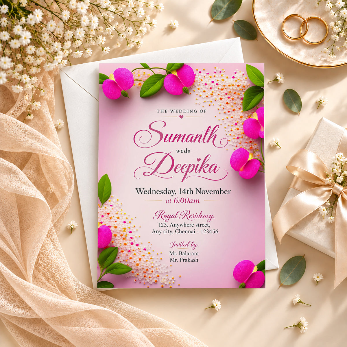 Raspberry Pink Palette Wedding Invitation | Digital & Printed