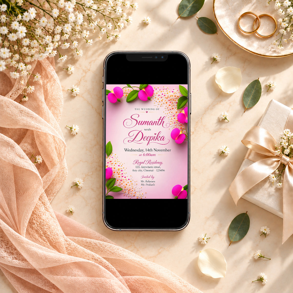 Raspberry Pink Palette Wedding Invitation | Digital & Printed