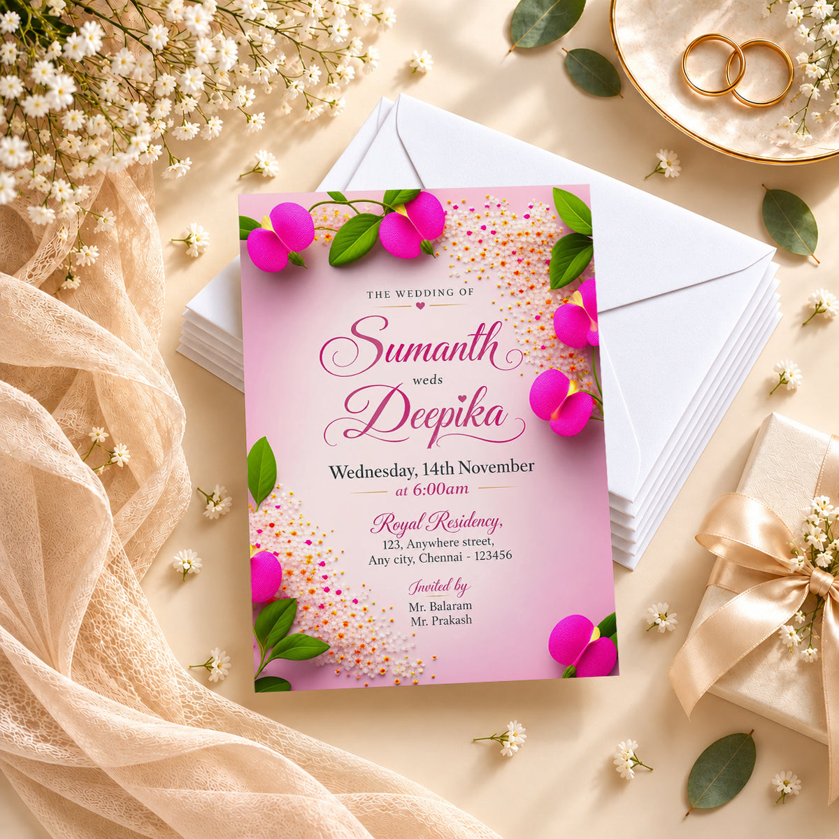 Raspberry Pink Palette Wedding Invitation | Digital & Printed