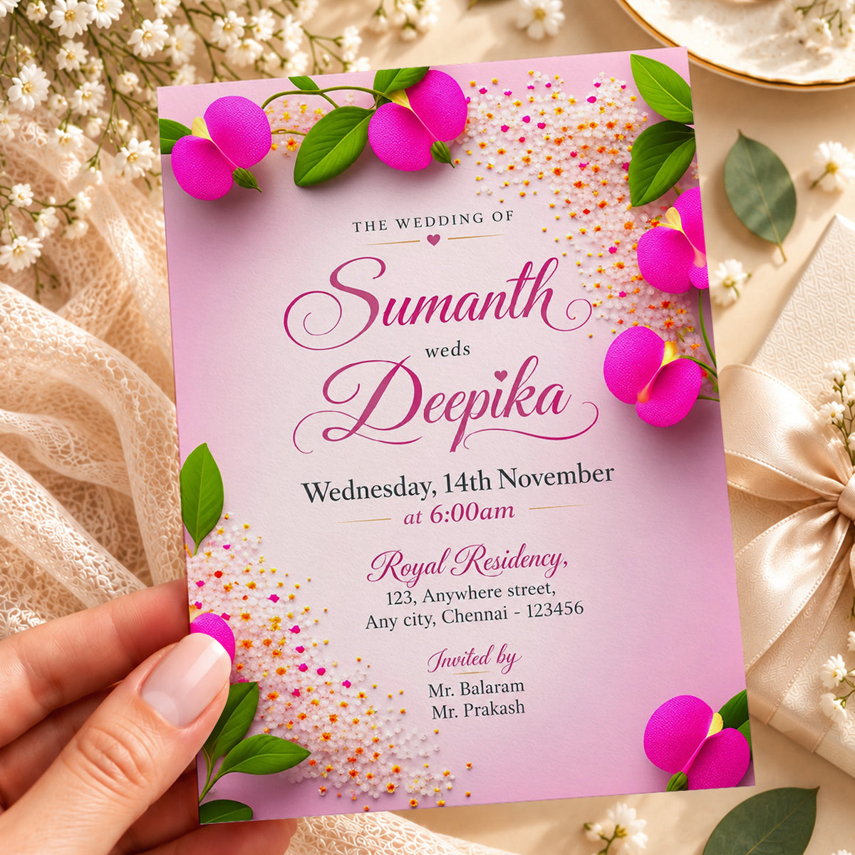 Raspberry Pink Palette Wedding Invitation | Digital & Printed