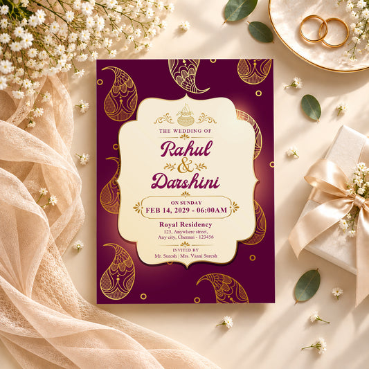 Red & Gold Petal Wedding Invitation | Digital & Printed