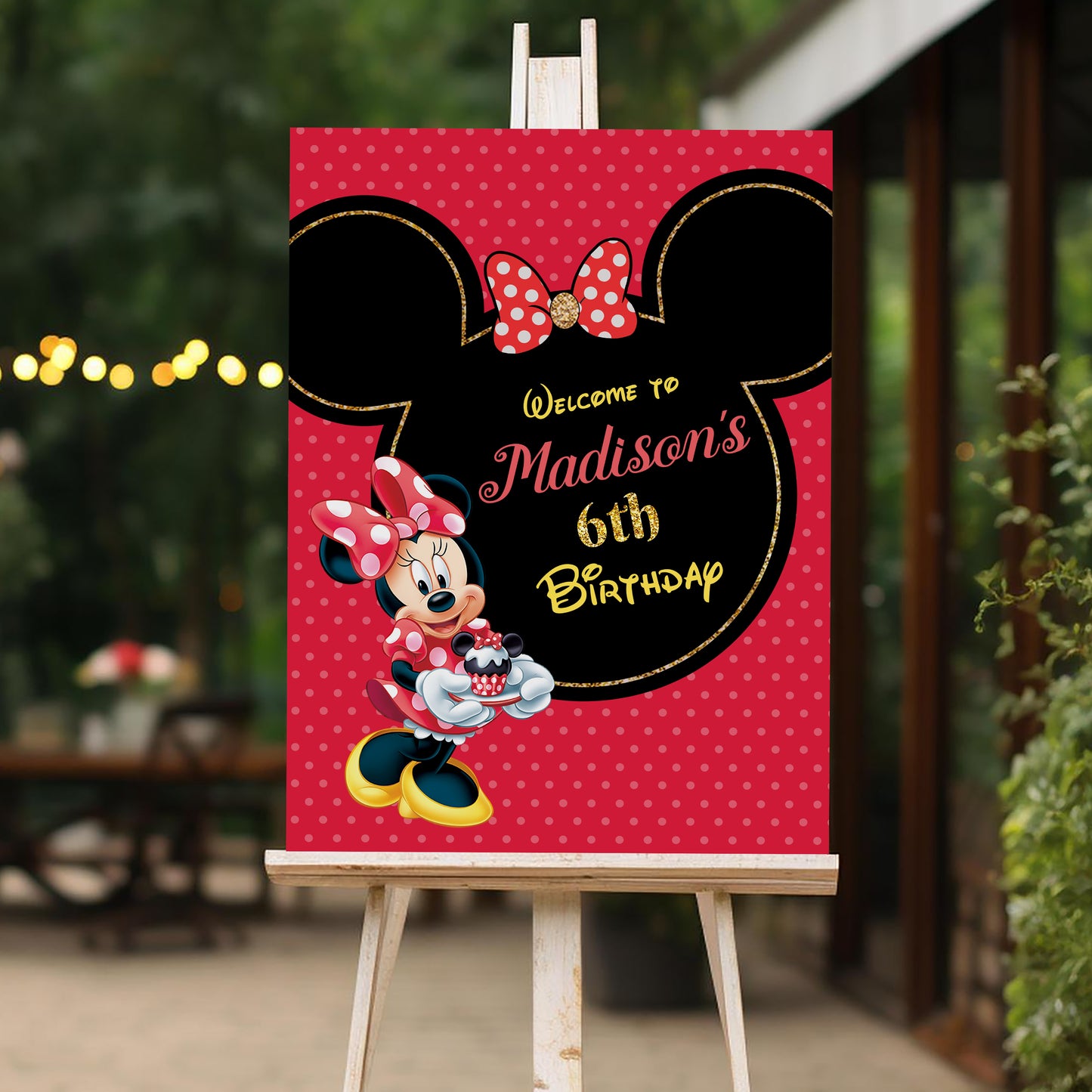Red Minnie Birthday Welcome Sign, Printable Sign Board, Girl Birthday, Digital Download, Edit yourself, Corjl 0148