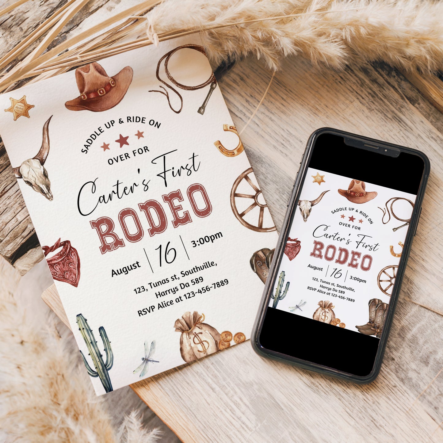 Editable My First Rodeo Invitation Cowboy Birthday Invite Wild West invitation Ranch Southwestern Template Printable Instant Download 0360