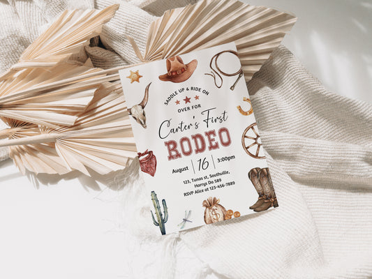 Editable My First Rodeo Invitation Cowboy Birthday Invite Wild West invitation Ranch Southwestern Template Printable Instant Download 0360