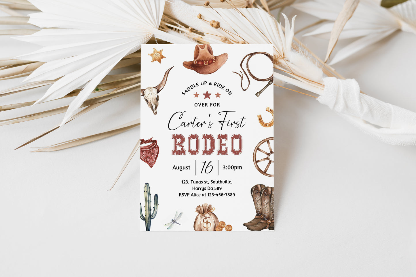 Editable My First Rodeo Invitation Cowboy Birthday Invite Wild West invitation Ranch Southwestern Template Printable Instant Download 0360