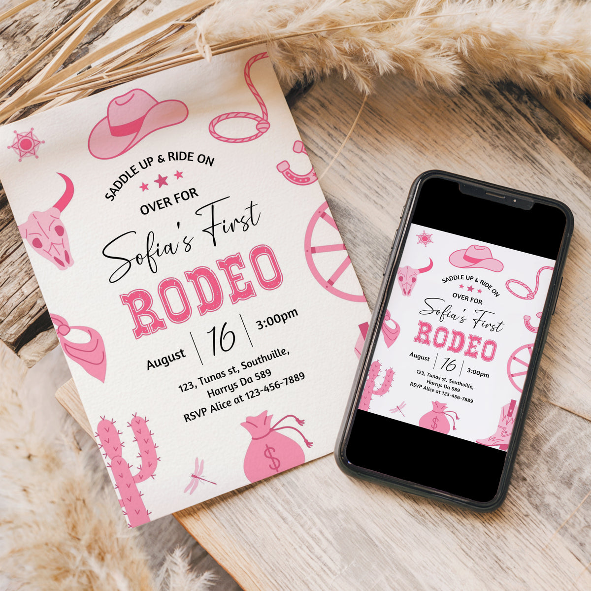 Editable My First Rodeo Invitation Cowgirl Birthday Invite Wild West Cowgirl 1st Rodeo Southwestern Ranch Template Instant Download 0364