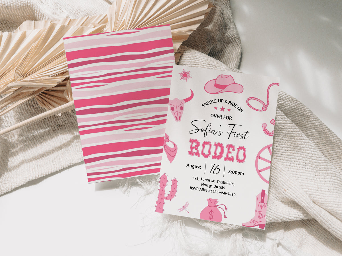 Editable My First Rodeo Invitation Cowgirl Birthday Invite Wild West Cowgirl 1st Rodeo Southwestern Ranch Template Instant Download 0364