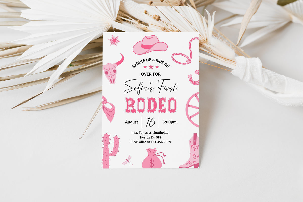 Editable My First Rodeo Invitation Cowgirl Birthday Invite Wild West Cowgirl 1st Rodeo Southwestern Ranch Template Instant Download 0364