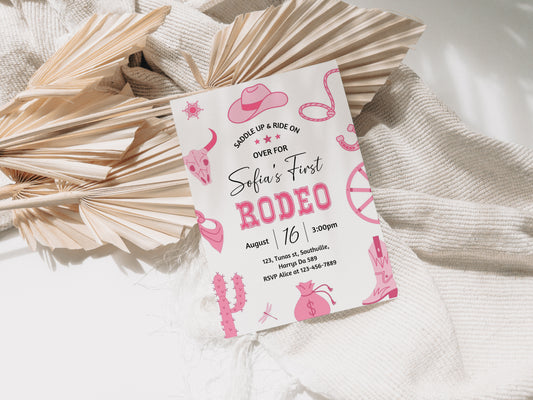 Editable My First Rodeo Invitation Cowgirl Birthday Invite Wild West Cowgirl 1st Rodeo Southwestern Ranch Template Instant Download 0364