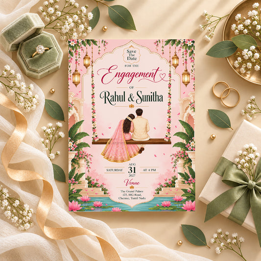 Romantic Indian Engagement Invitation | Digital & Printed