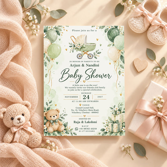 Sage Green Baby Shower Invitation | Digital & Printed