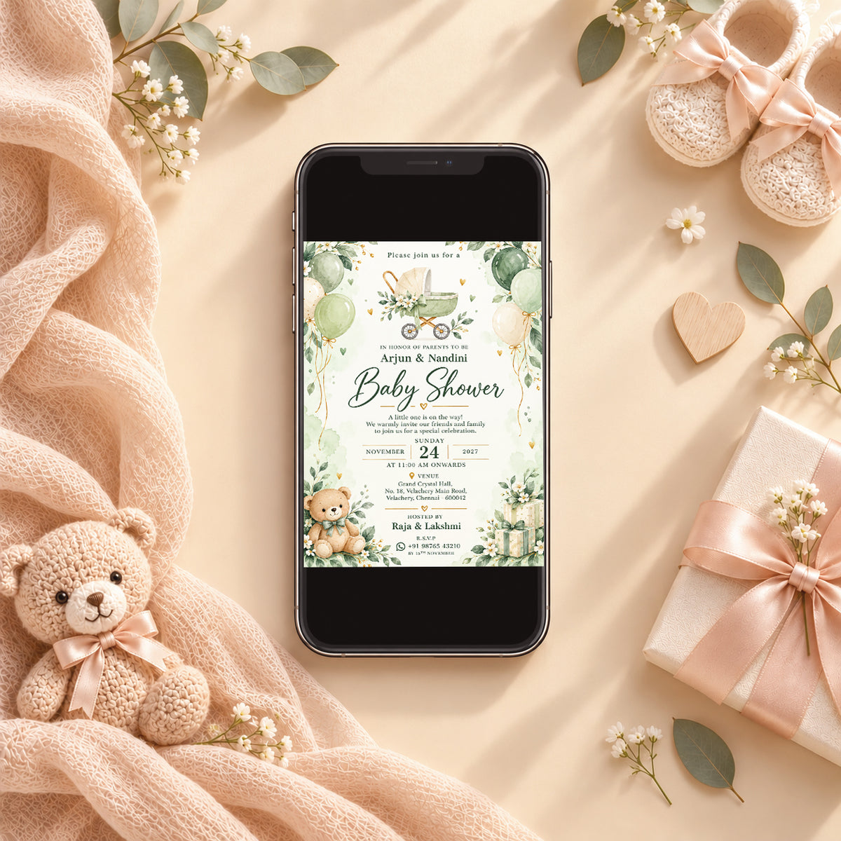 Sage Green Baby Shower Invitation | Digital & Printed
