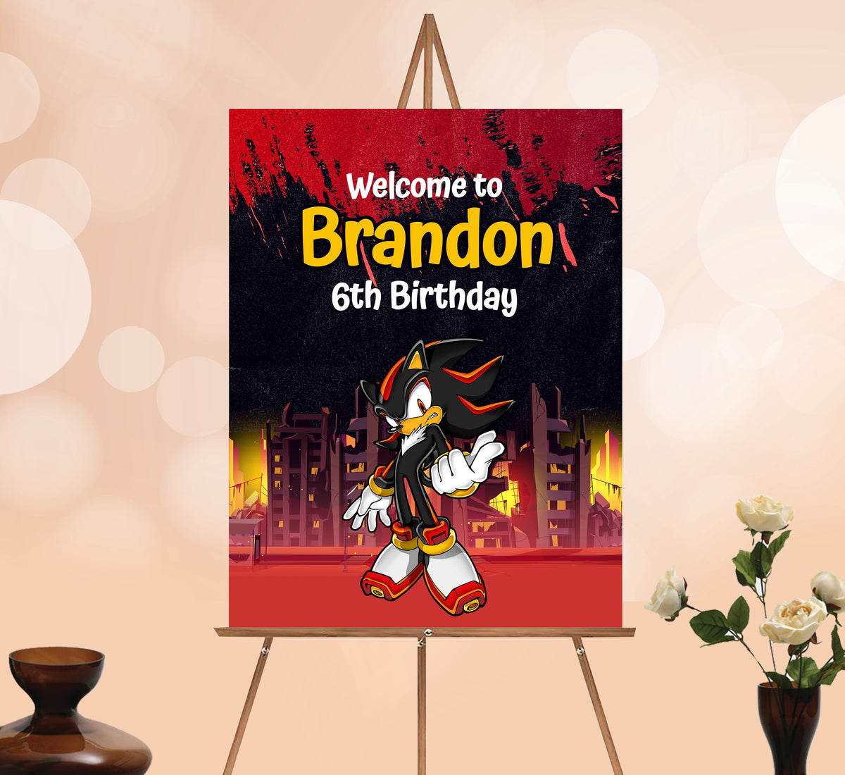 Shadow Hedgehog Welcome Sign, Printable Sign Board, Boy Birthday, Digital Download, Edit yourself, Corjl 0172