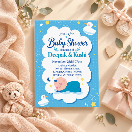 Hooray Blue Baby Shower Invitation | Digital & Printed