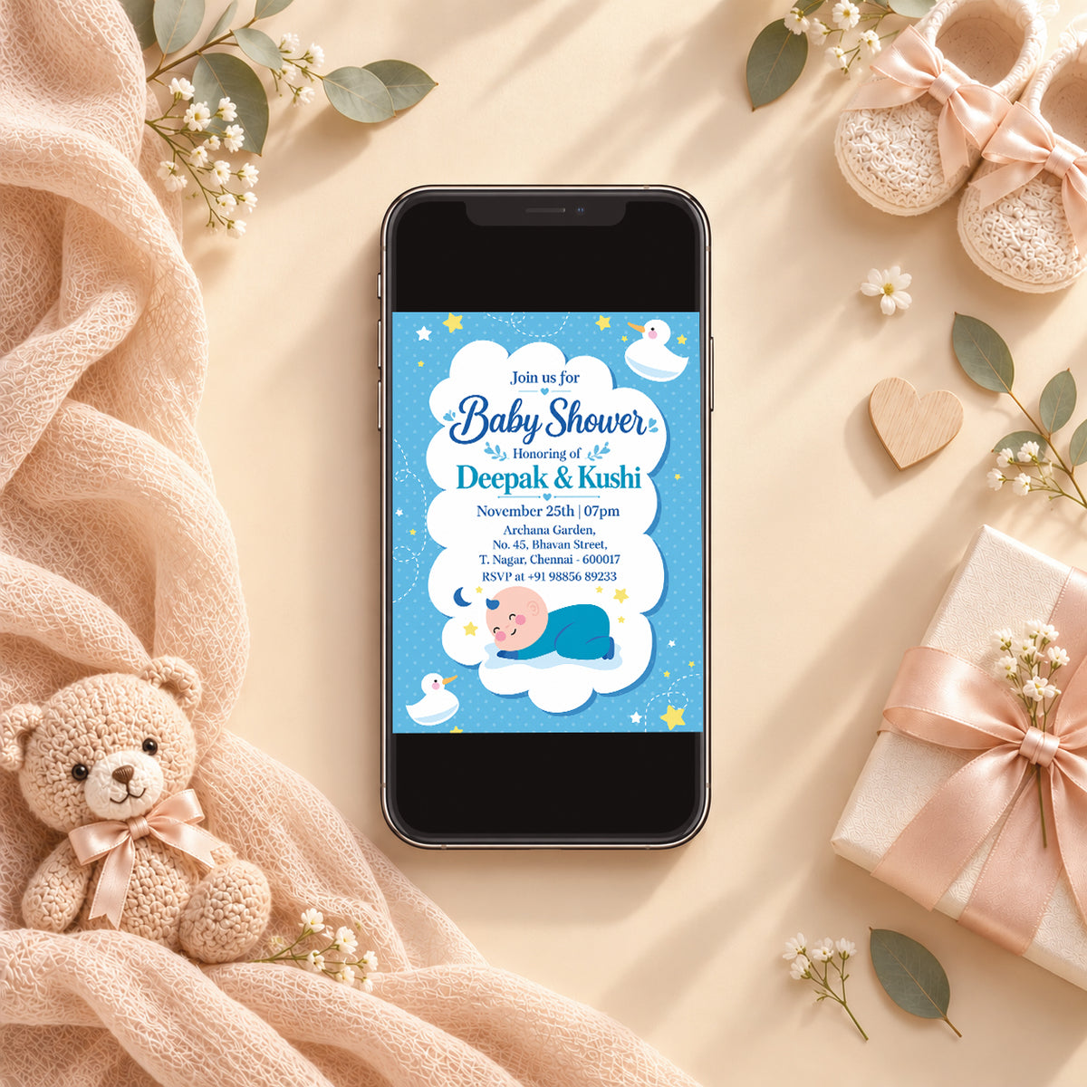 Showered in Blue Baby Shower Invitation | Digital & Printed