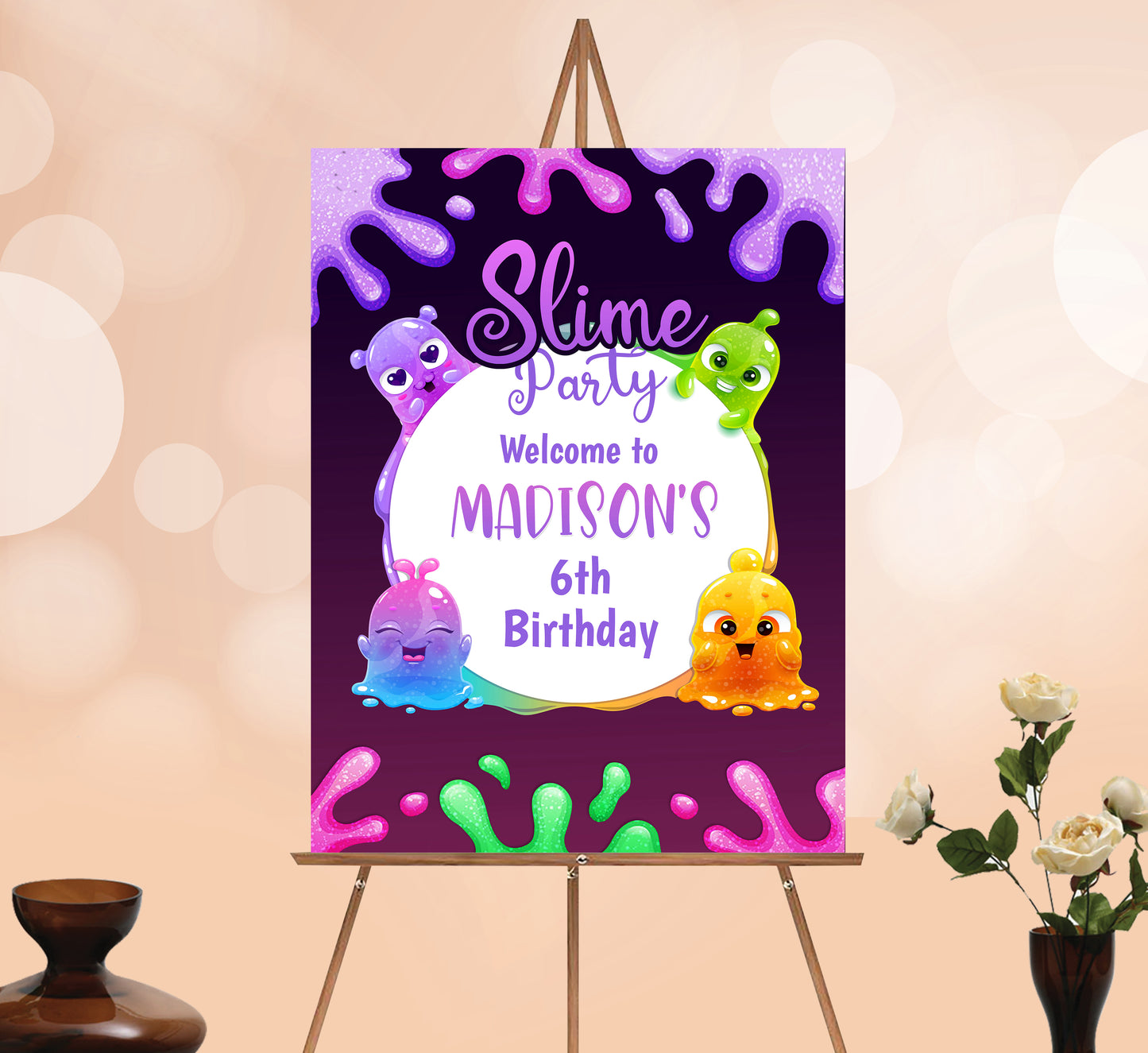 Slime Welcome Sign, Printable Sign Board, Girl Birthday, Digital Download, Edit yourself, Corjl 0038