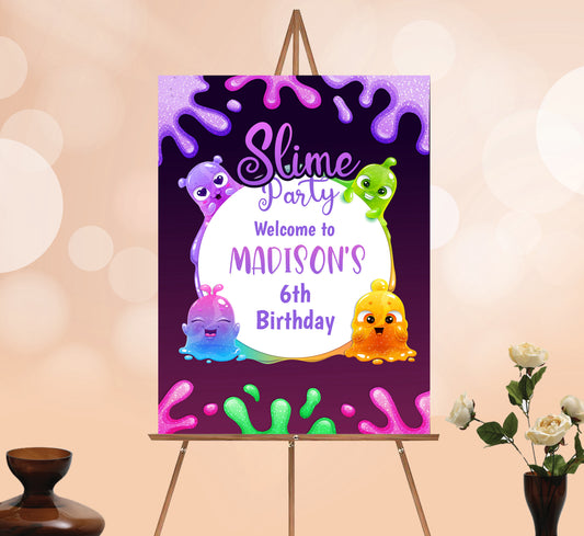 Slime Welcome Sign, Printable Sign Board, Girl Birthday, Digital Download, Edit yourself, Corjl 0038