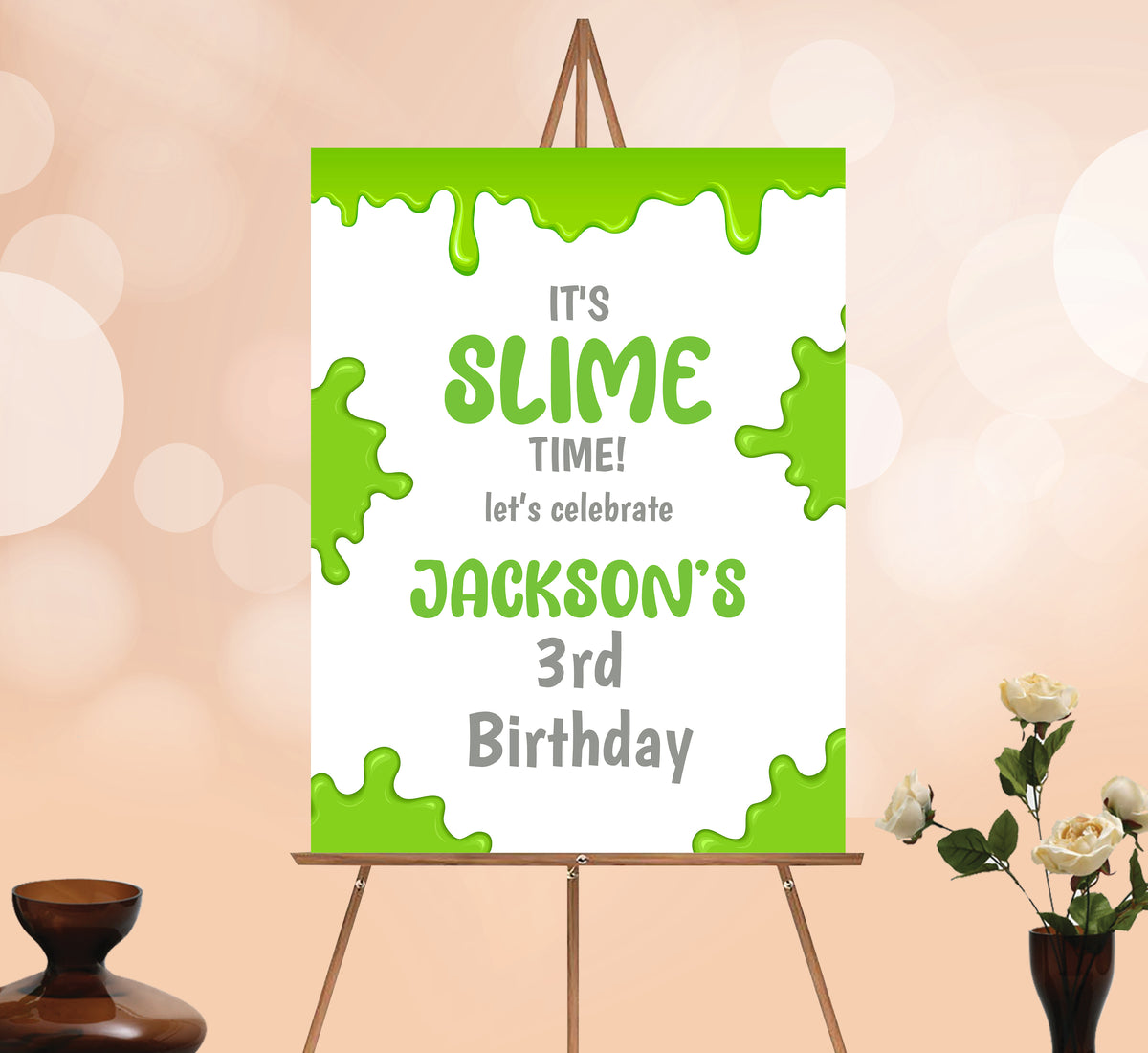 Slime Green Welcome Sign, Printable Sign Board, Boy Birthday, Digital Download, Edit yourself, Corjl 0048
