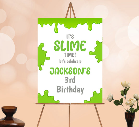 Slime Green Welcome Sign, Printable Sign Board, Boy Birthday, Digital Download, Edit yourself, Corjl 0048