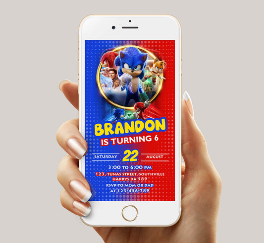 Sonic Birthday Invitation Template, Boy Birthday, Evite, Digital Invite,  0016
