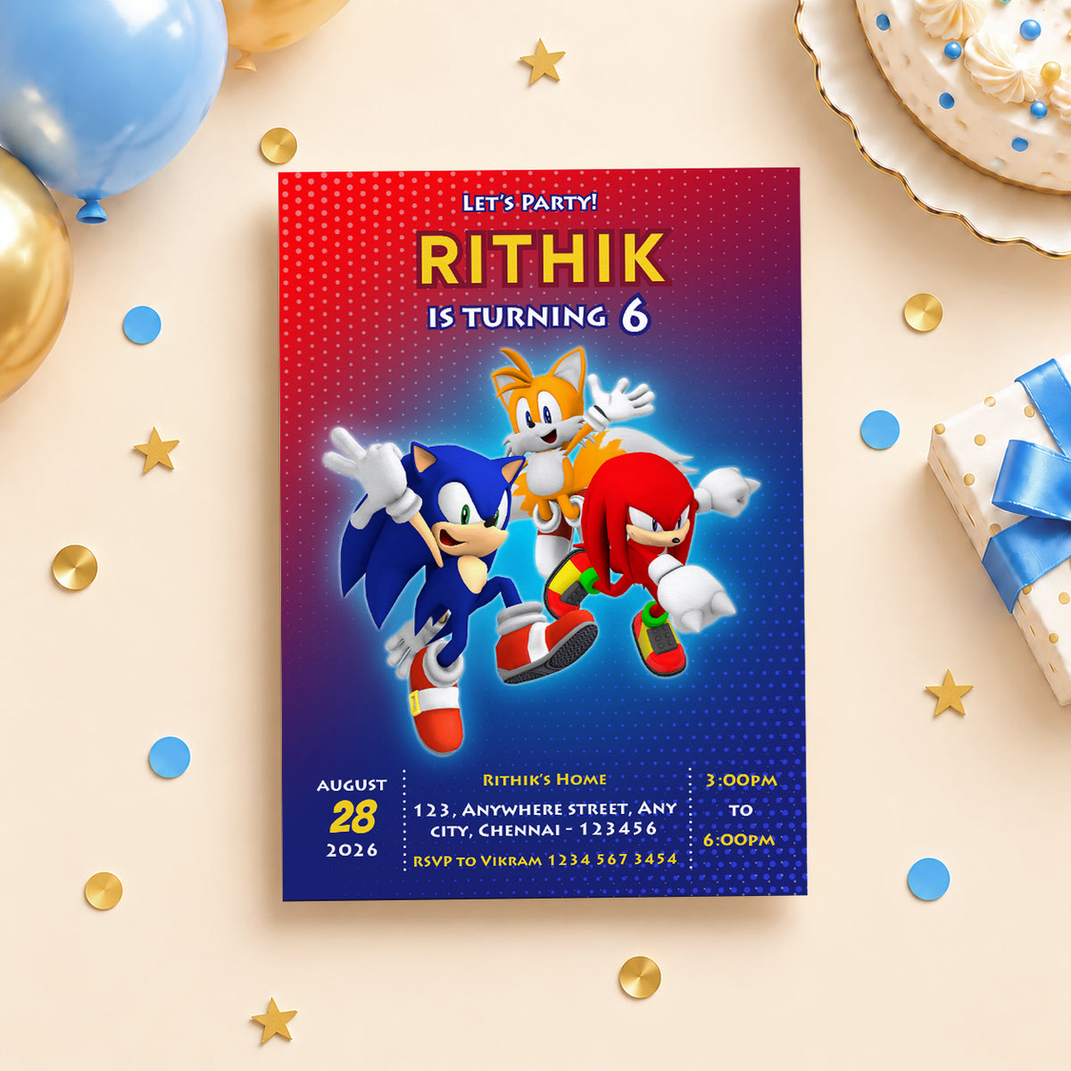 Sonic the Hedgehog Birthday Invitation – | Digital & Printed