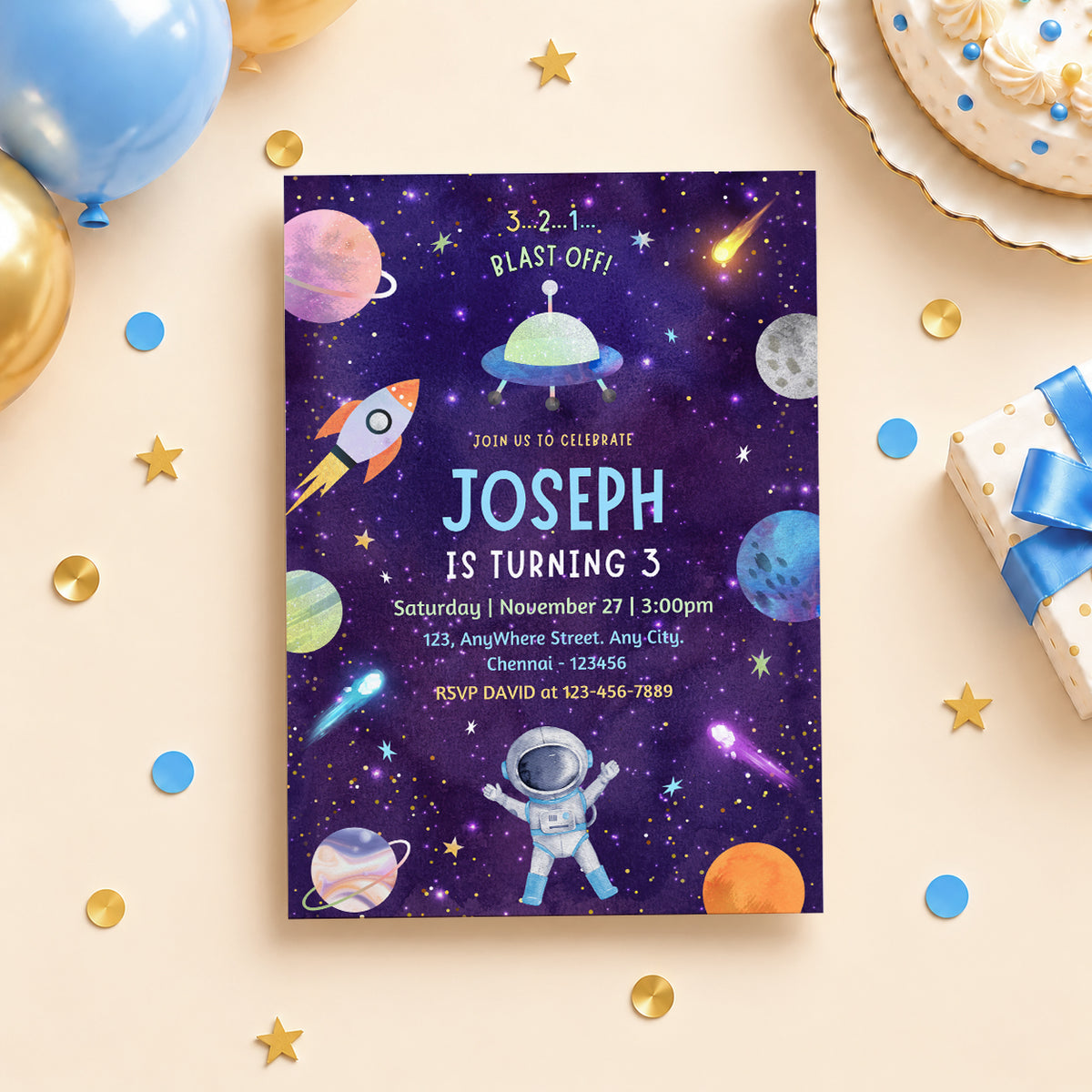 Space Birthday Invitation | Digital & Printed