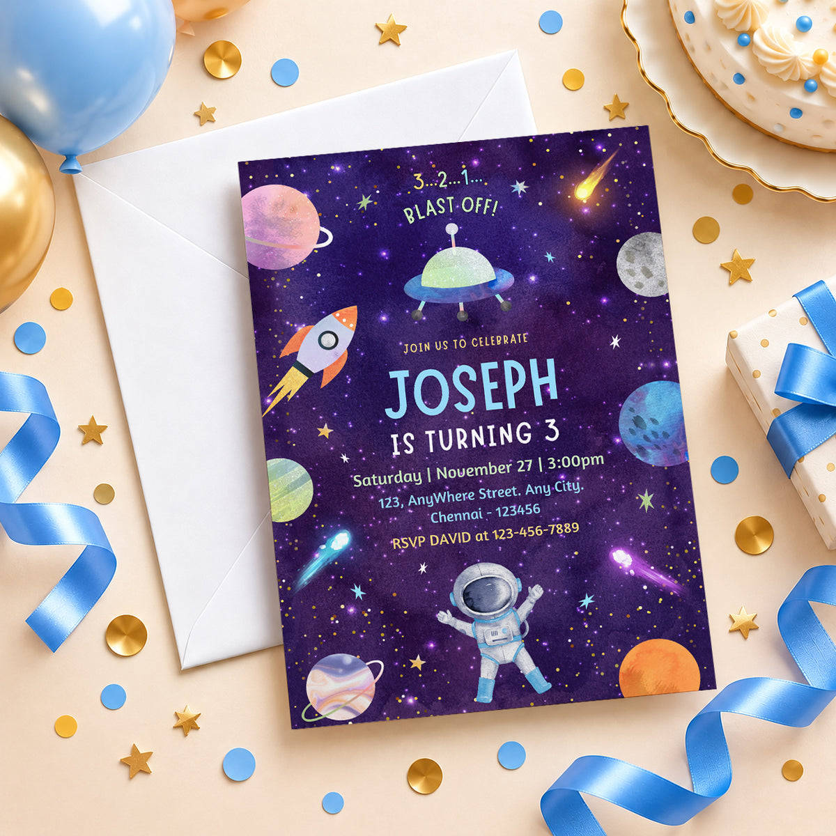 Space Birthday Invitation | Digital & Printed