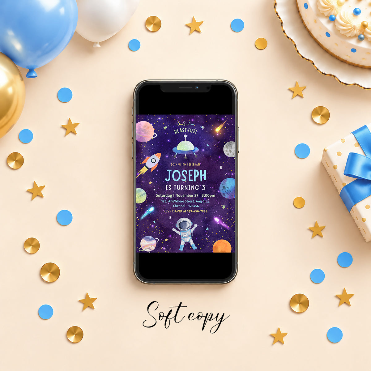Space Birthday Invitation | Digital & Printed