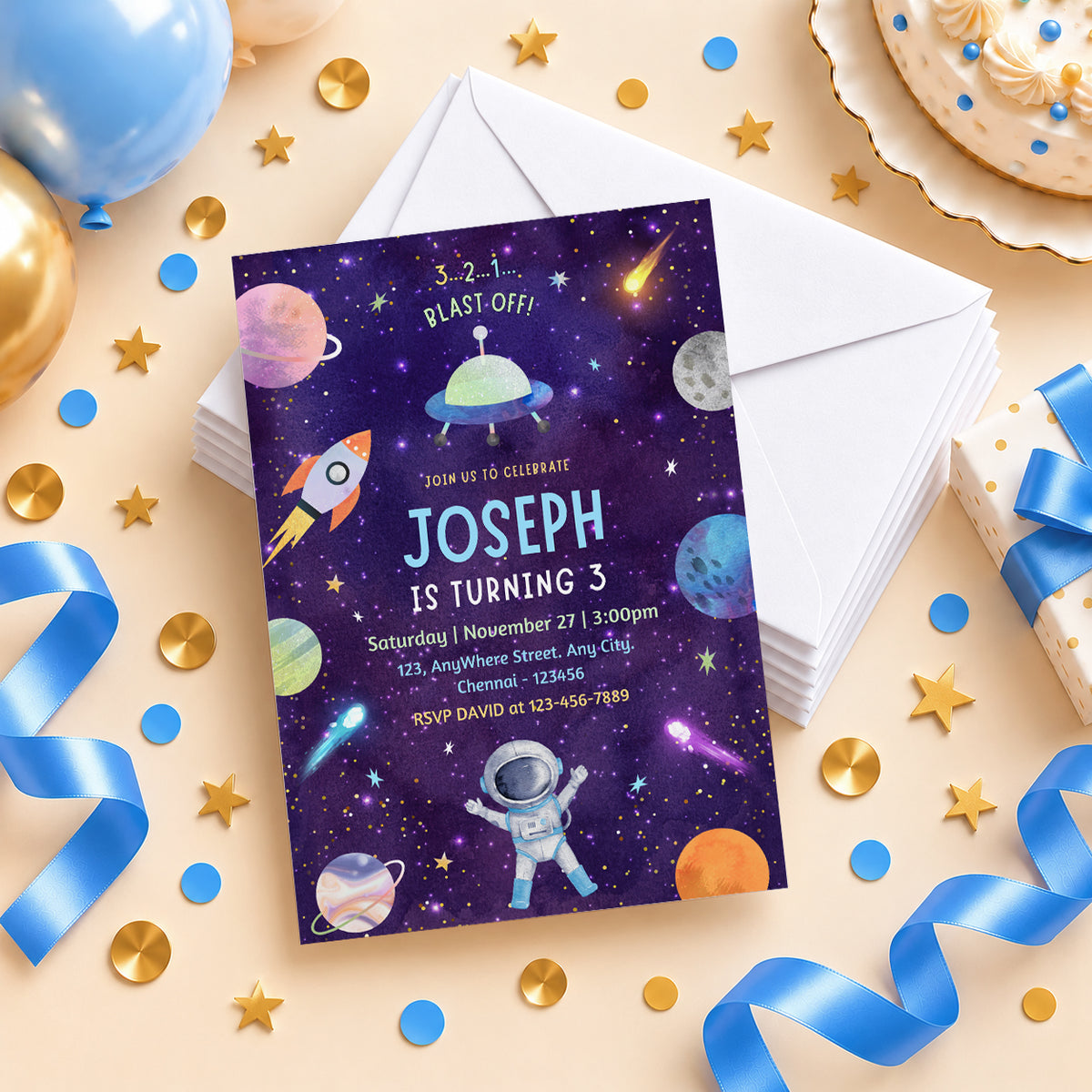 Space Birthday Invitation | Digital & Printed
