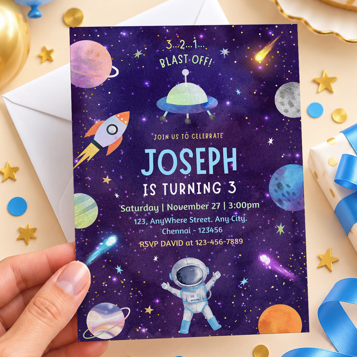 Space Birthday Invitation | Digital & Printed