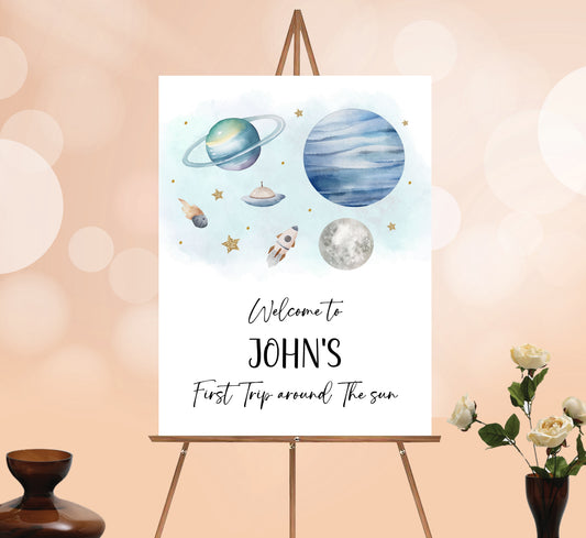 Space Welcome Sign, Printable Sign Board, Boy Birthday, Digital Download, Edit yourself, Corjl 0280
