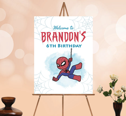 Spiderman Welcome Sign, Printable Sign Board, Boy Birthday, Digital Download, Edit yourself, Corjl 0096