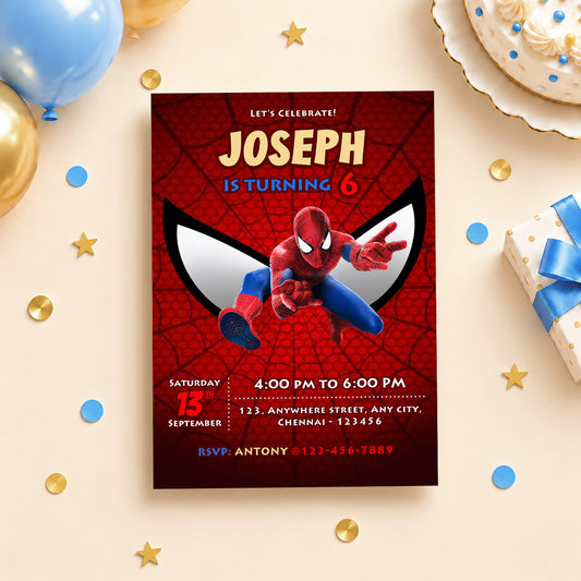 Spiderman Birthday Invitation – Personalized Superhero Birthday Invite for Boys | Digital & Printed