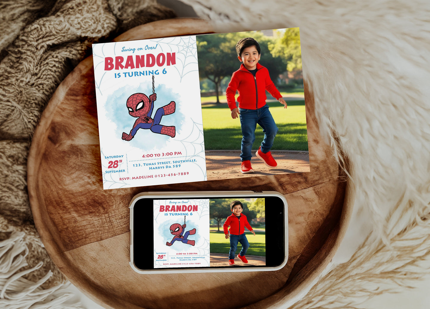 Spiderman Photo Birthday Invitation Template, Printable Photo Invitation, Boy Birthday, Evite, Digital Invite 0096