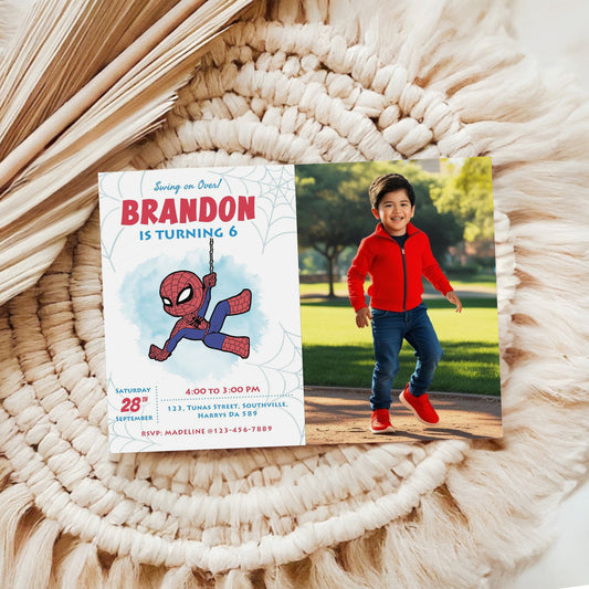 Spiderman Photo Birthday Invitation Template, Printable Photo Invitation, Boy Birthday, Evite, Digital Invite 0096