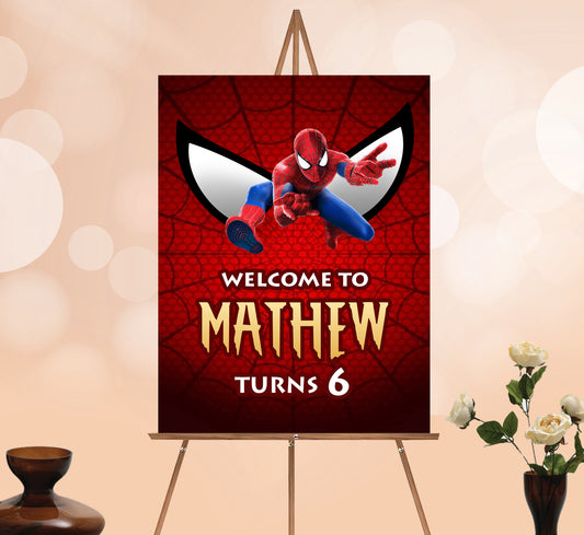 Spiderman Welcome Sign, Printable Sign Board, Boy Birthday, Digital Download, Edit yourself, Corjl 0035