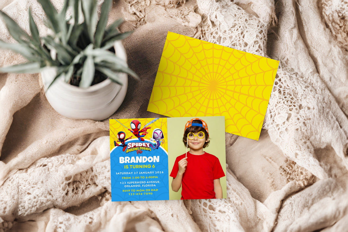 Spidey Photo Birthday Invitation Template, Printable Photo Invitation, Boy Birthday, Evite, Digital Invite, Edit yourself 0149
