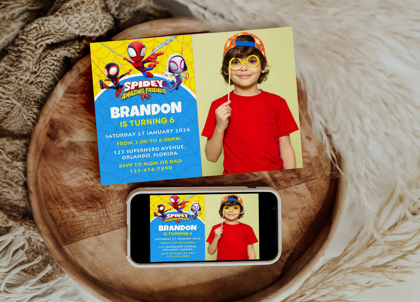 Spidey Photo Birthday Invitation Template, Printable Photo Invitation, Boy Birthday, Evite, Digital Invite, Edit yourself 0149