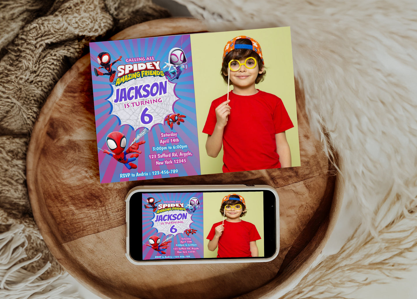 Spidey Photo Birthday Invitation Template, Printable Photo Invitation, Boy Birthday, Evite, Digital Invite,0026