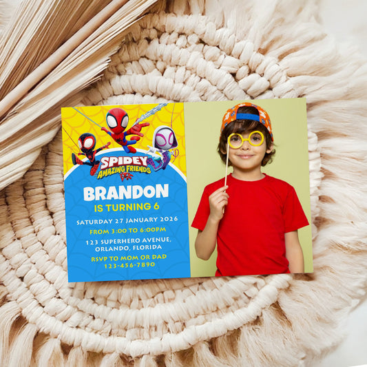 Spidey Photo Birthday Invitation Template, Printable Photo Invitation, Boy Birthday, Evite, Digital Invite, Edit yourself 0149