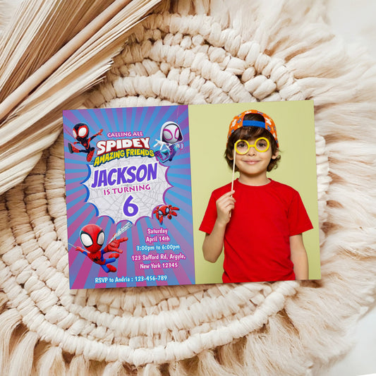 Spidey Photo Birthday Invitation Template, Printable Photo Invitation, Boy Birthday, Evite, Digital Invite,0026