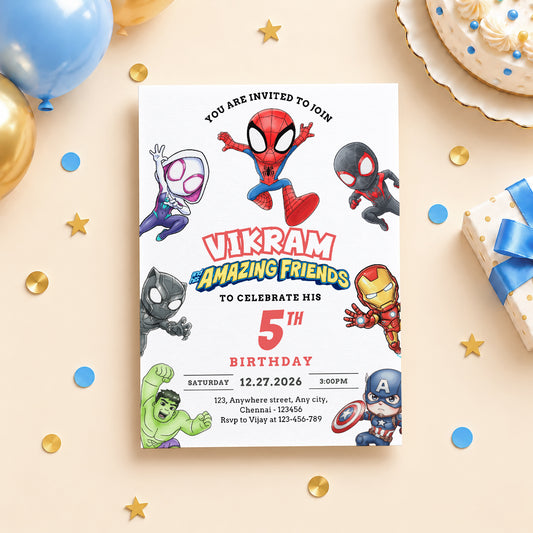 Spidey and His Amazing Friends Birthday Invitation – Personalized Superhero Birthday Invite for Kids | Digital & Printed