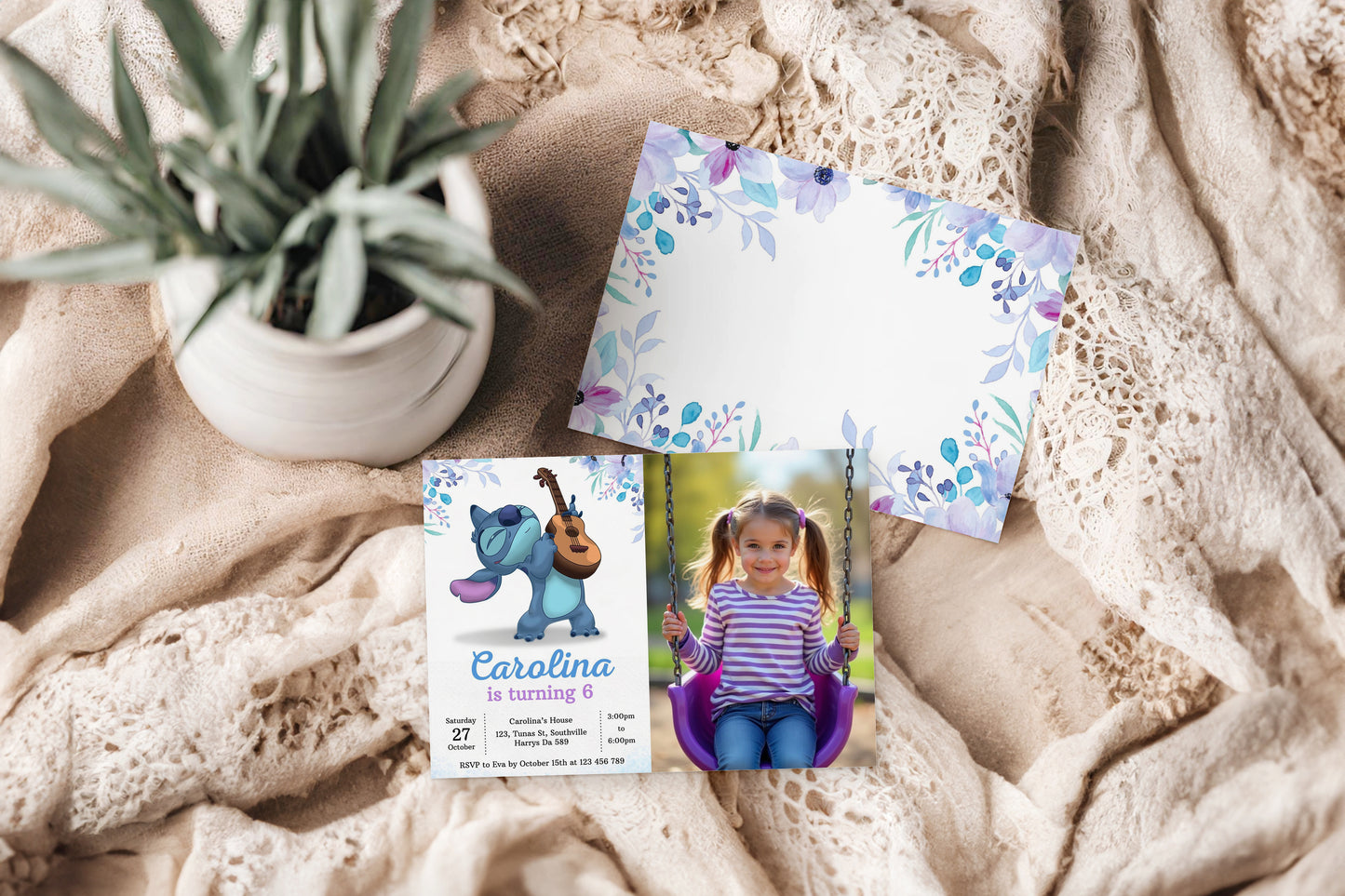 Stitch Photo Birthday Invitation Template, Printable Photo Invitation, Girl Birthday, Evite, Digital Invite, 0298