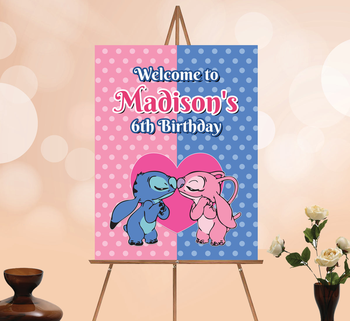 Stitch Welcome Sign, Printable Sign Board, Girl Birthday, Digital Download, Edit yourself, Corjl 0069