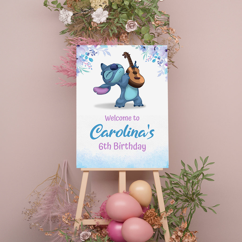 Stitch Welcome Sign, Printable Sign Board, Girl Birthday, Digital Download, Edit yourself, Corjl 0298