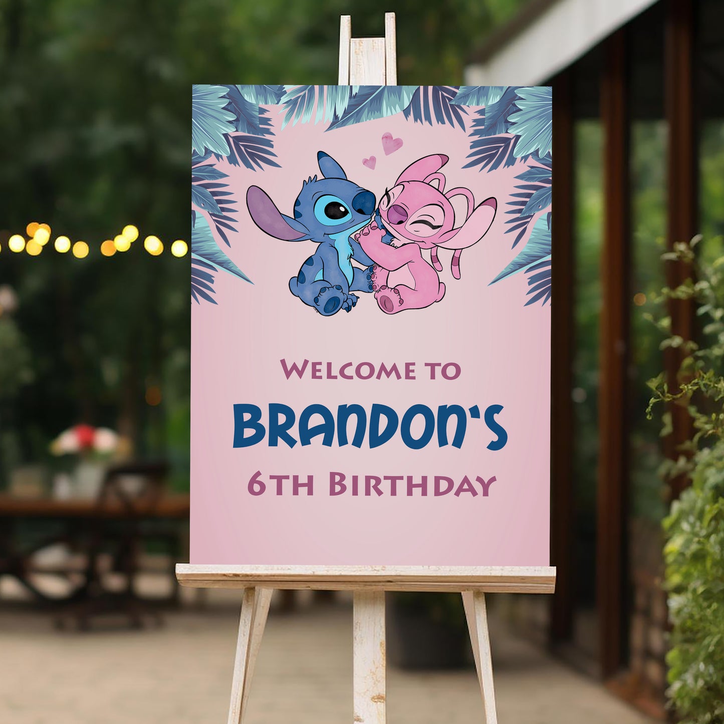 Stitch and Angels Welcome Sign, Printable Sign Board, Girl Birthday, Digital Download, Edit yourself, Corjl 0153
