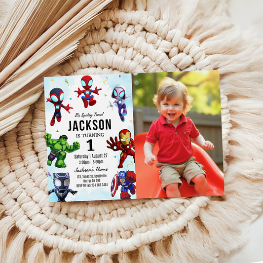 Superhero Photo Birthday Invitation Template, Printable Photo Invitation, Boy Birthday, Evite, Digital Invite, 0633