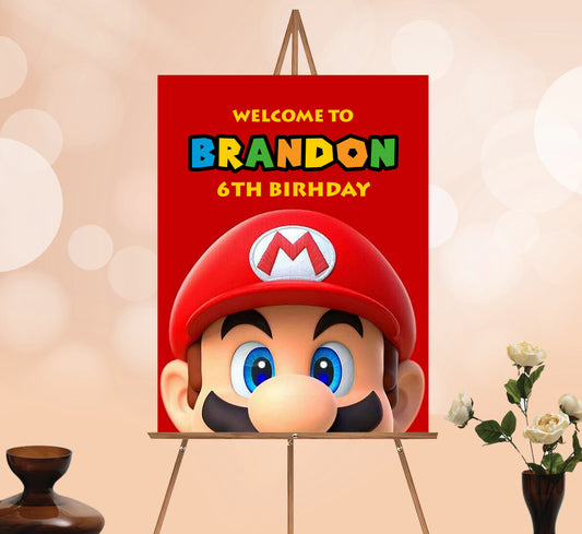 Super Mario Welcome Sign, Printable Sign Board, Boy Birthday, Digital Download, Edit yourself, Corjl 0294